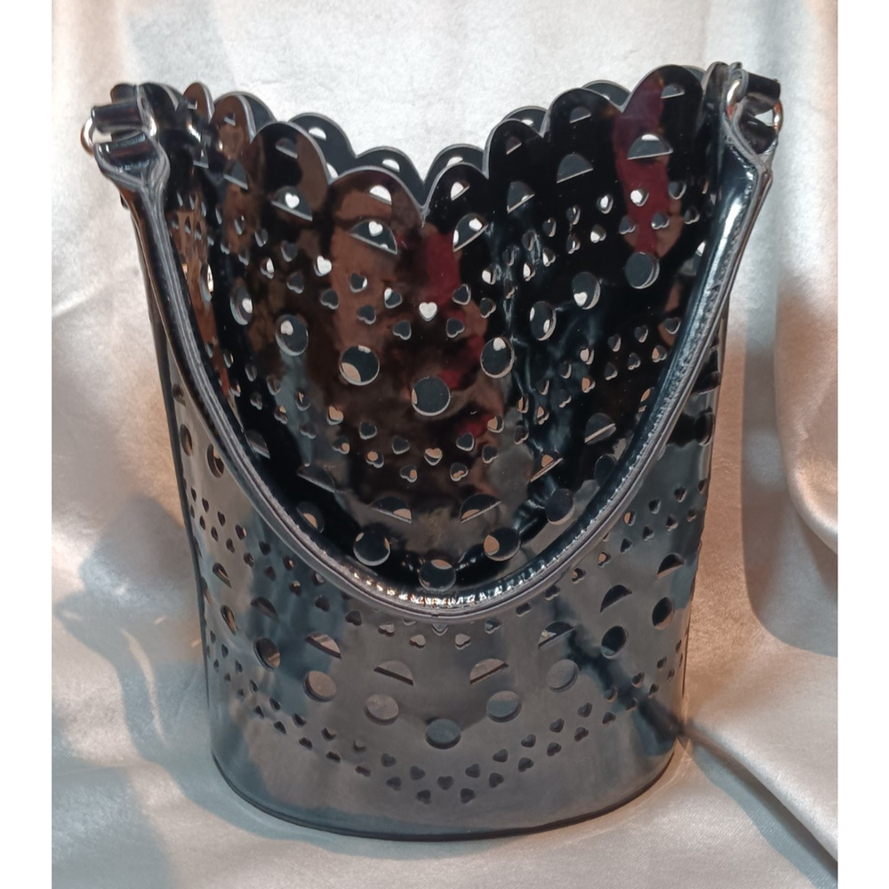 Neiman Marcus Black Laser Cut Cottagecore Bucket Bag Purse Scalloped Edge